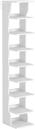 Miniatura 9 de VASAGLE - Zapatero vertical de 7 niveles, organizador de almacenamiento de zapatos estrecho con ganchos, estante de torre de esquina delgado, ahorro