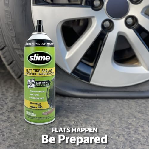 Image of Slime 60186 Flat Tire Puncture Repair Sealant, Emergency Repair for Highway Vehicles, Suitable for Cars /Trailers, Non-Toxic, eco-Friendly, 14oz