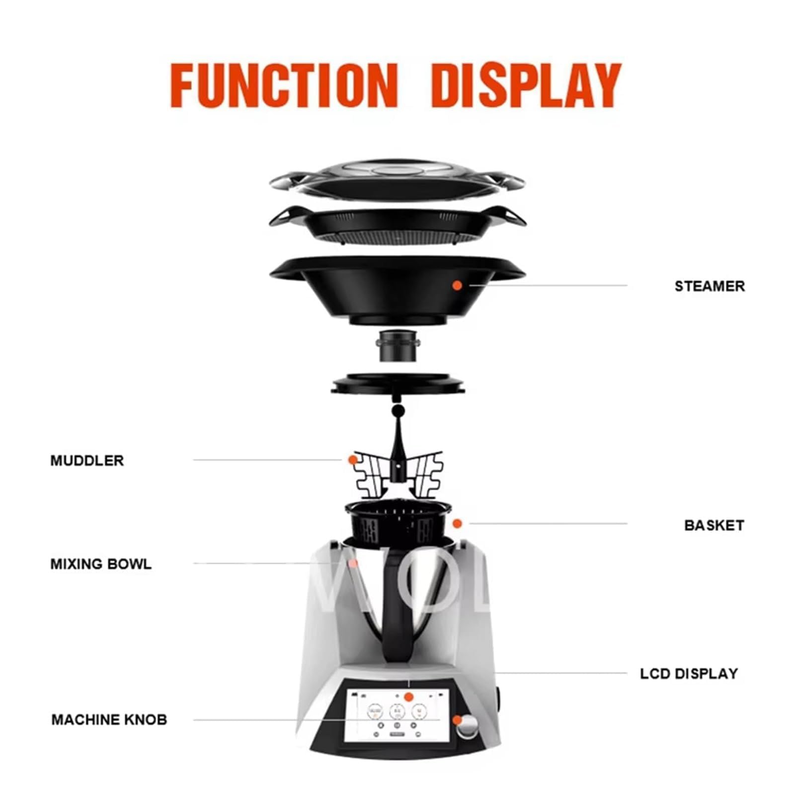 Robot de cocina eléctrico con pantalla TFT de 7 pulgadas, velocidad ajustable y agitación de 360 grados para una preparación versátil de comidas