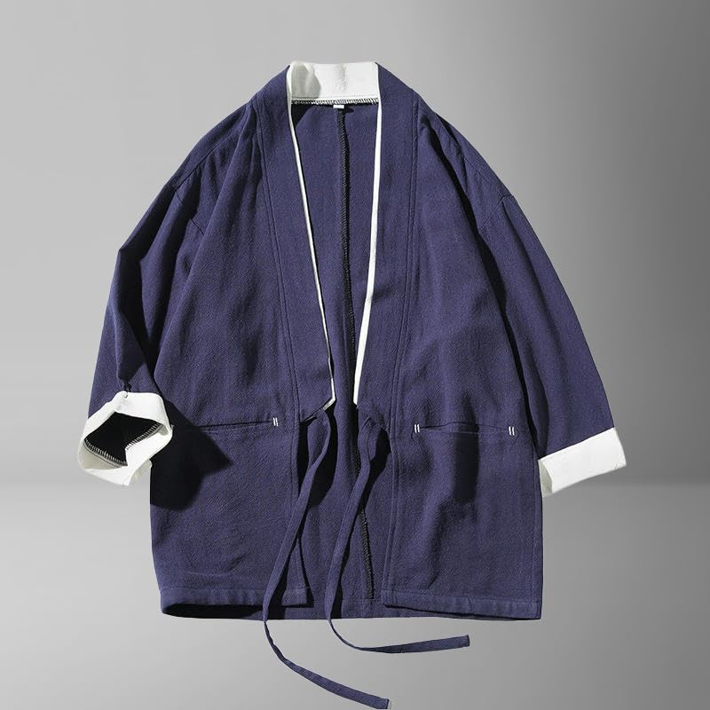 Camisa de lino tradicional para hombre con botones de rana mangas 3/4 5
