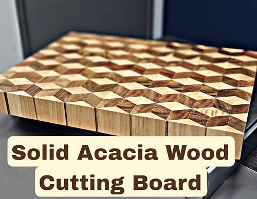 Tabla para cortar grande de madera de acacia KAV, rectangular, de 41.91 cm x 31.75 cm x 5.08 cm con diseño de rejilla de diamante miniatura 5