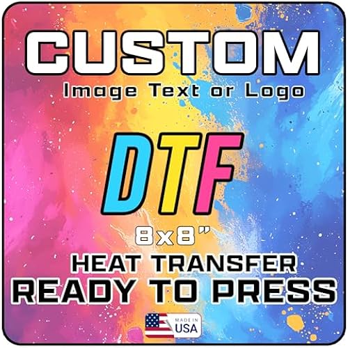 Custom DTF Transfer – Ready-to-Peel Direct-to-Film Iron-On Transfers for T-Shirts, Sweatshirts, Aprons & More – Premium, Vibrant, Durable Heat Transfer for Custom Apparel (Full Color Print, 8x8)