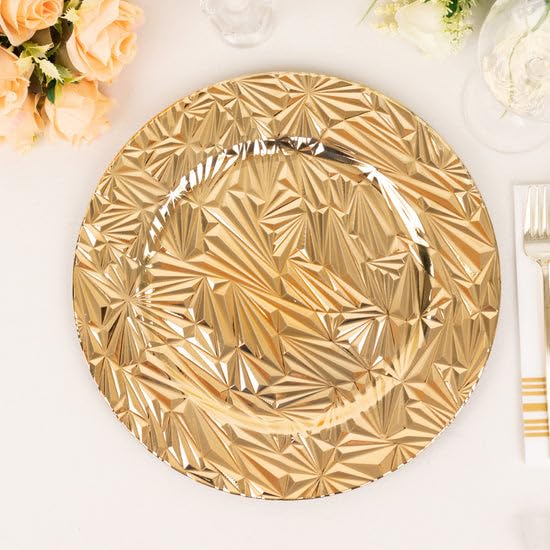 6 Platos Cargadores Redondos Plástico Dorado 13" miniatura 7