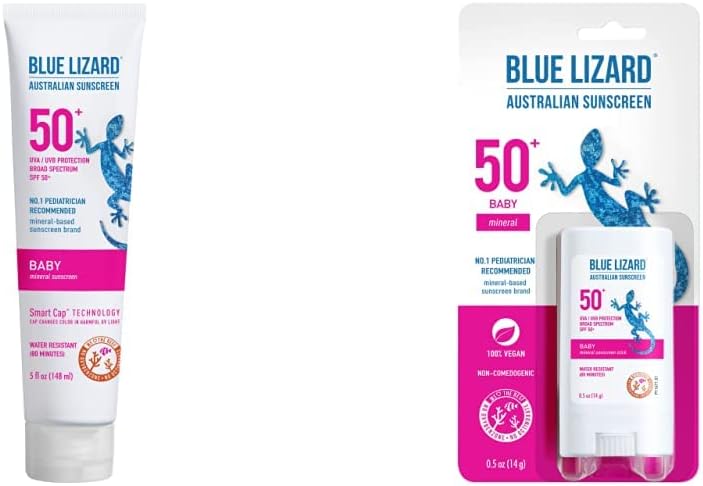 Protetor solar infantil mineral BLUE LIZARD BABY com óxido de zinco FPS 50+ e bastão com óxido de zinco, pacote com 2