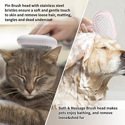 Cat Brushes For Indoor Cats, 2 In 1 Self Cleaning Slicker Brush For Shedding Long Short Haired Dogs, Cat Grooming Brush With Massage, Removes Mats, Tangles, Loose Fur Hair For Large Small Pets, Pink #TOP6