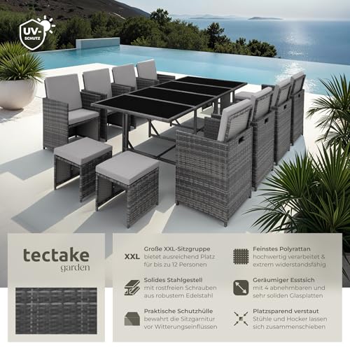 tectake® Salottino giardino polyrattan, 8 poltrone, 4 sgabelli - 3