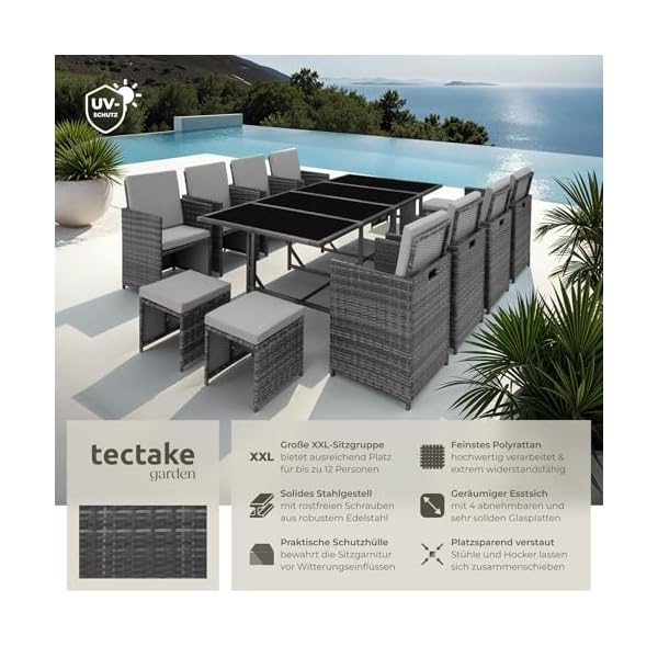 tectake Polyrattan Gartenlounge Set Grau