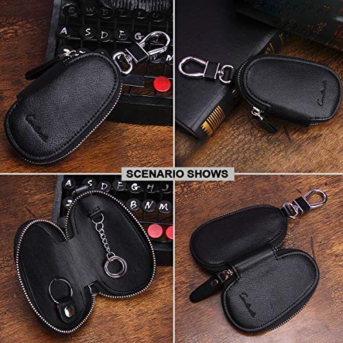 Contacts Genuine Leather Car Key Case Wallet Key Holder Bag for Men Women Black - Image 7