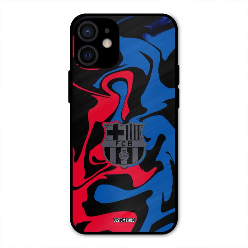 Image of PrintShield FC Barcelona Comic Back Cover for iPhone 12 Mini, Shockproof Printed Phone Case with Soft TPU Sides & Anti-Slip Grip