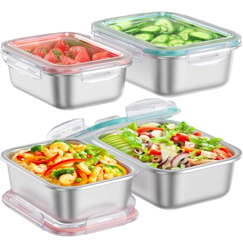 Fyrnova 8 PCS Food Storage Containers with Lids Airtight, Stainless Steel Containers Set for Kitchen...
