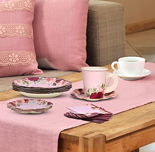 24 Disposable Tea Cups And Saucers Sets Floral Design 7" Flower Scallop Shaped Plates 24 5" Saucer Paper Plate 24 5 Oz. Tea Cup With Handle 48 Lunch Napkins For Spring Wedding Birthday Party Supplies #TOP5