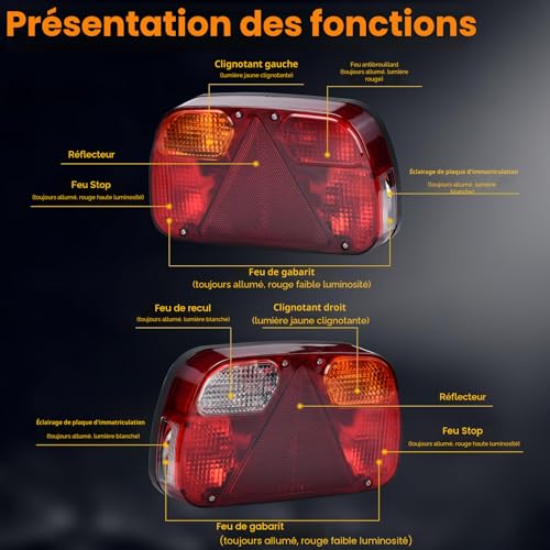 Feu de remorque câblé 13 broches pour camion et camionnette