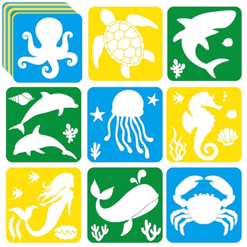 36pcs Ocean Animal Drawing Stencils for Kids 8 Inch Sidewalk Chalk Stencils Painting Large Washable Reusable Sea Animal Themed Primary Shape Template for Kids Toddlers Preschool