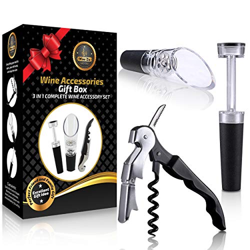 Wine Ziz Wine Accessories Gift Box Set | Waiters Corkscrew Remover/Opener, Foil Cutter