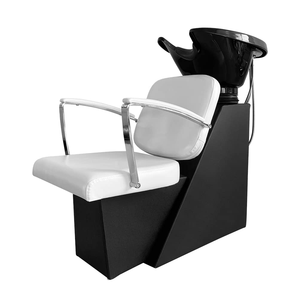 Panana Salon Barber Shampoo Bowls Chair - Hair Washing Backwash Basin Unit for Barber Shop (White)