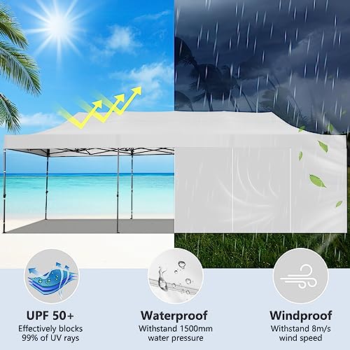 Image of COBIZI 10x30 Heavy Duty Pop Up Canopy Tent with 8 Sidewalls, White