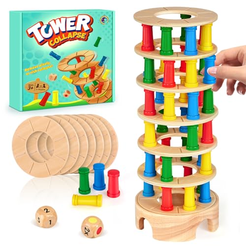Montessori Brettspiel aus Holz, 48 Stück Bunte Holzsäule Würfelspiel Mathematik Lernspielzeug ab 3 4 5 6 Jahre, Feinmotorik Spiel & Zählspielzeug, Familien Reisespiel Montessori Spielzeug ab 3 Jahren