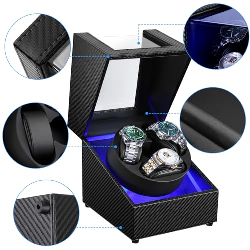 Image of J&T Technology Watch Winder for Automatic Watches,Automatic Watch Winder with LED Light,Rotating Watch Case with Japanese Quiet Motor,4 Rotation Modes,USB Type C