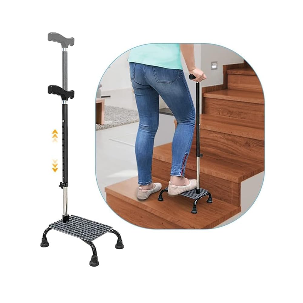 Bastone da arrampicata per scale a mezzo gradino, aiuto per gli anziani, bastoni da passeggio a 4 rebbi, base quadrupla, supporto regolabile per salire e scendere le scale, dispositivi di assistenza