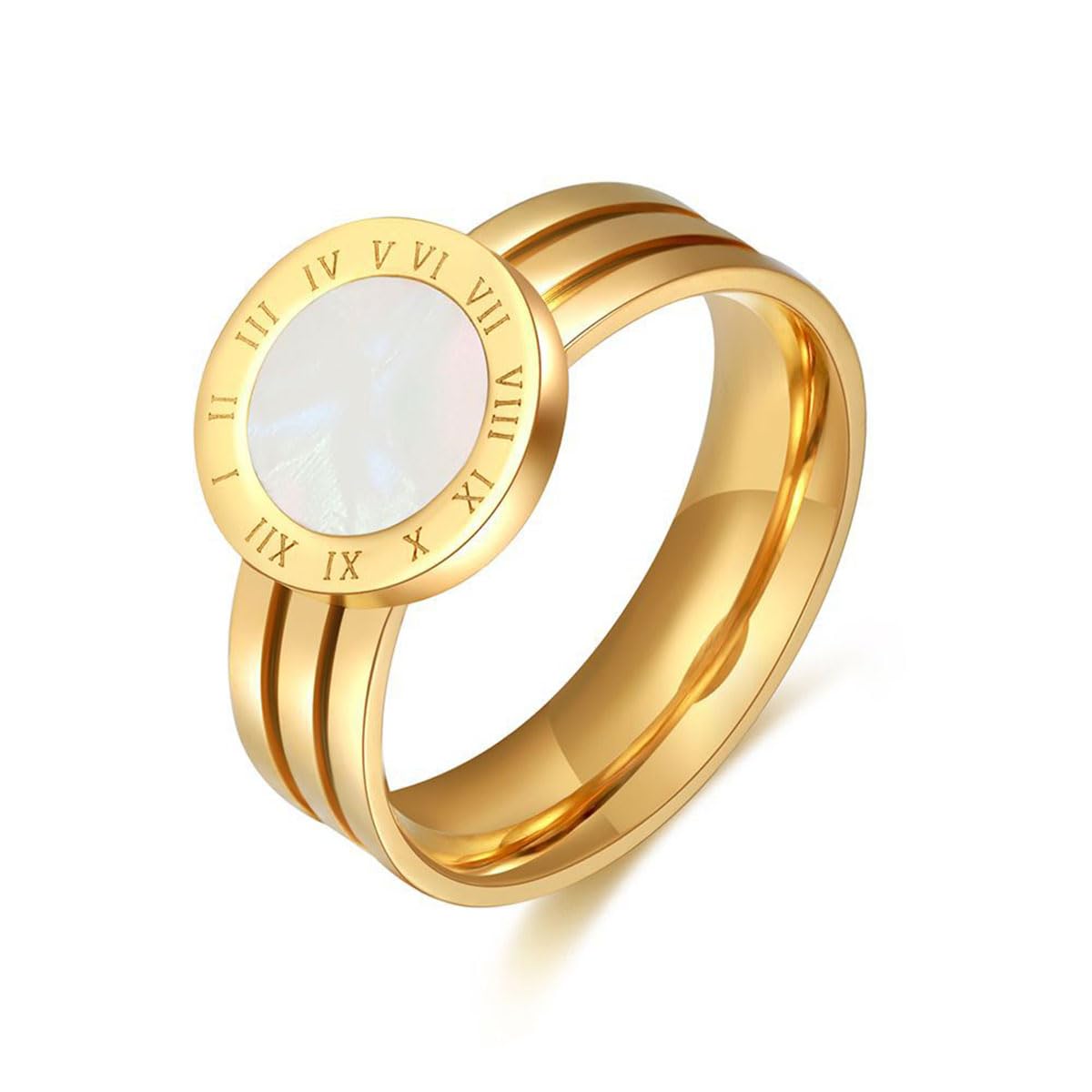YAHOYA Women Rings Gold Color Rose Gold Color Stainless Steel Ring Roman Numeral Shells Luxury Jewelry Female