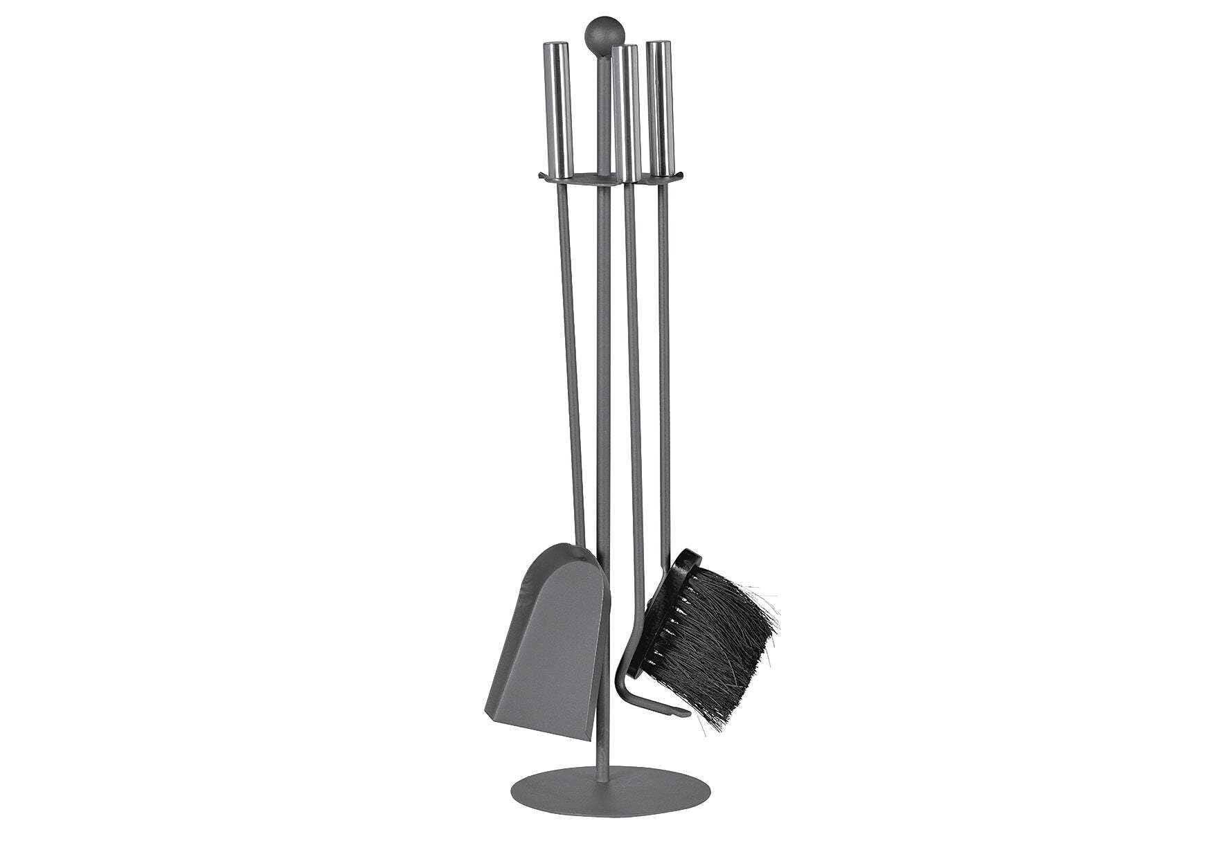 Attrezzi da camino, 4 pezzi, 150 x 150 x 580 mm (L x P x A), supporto e posate laccati, manici in acciaio INOX