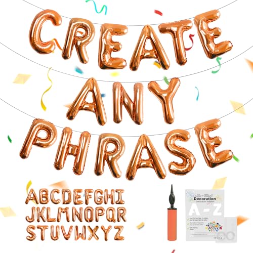 Image of 52 pcs Orange Foil Letter Balloons with Air Pump, 16 Inch 2 A-Z Sets - Mylar Alphabet Balloon Kit for Birthday Banner & Party Decorations