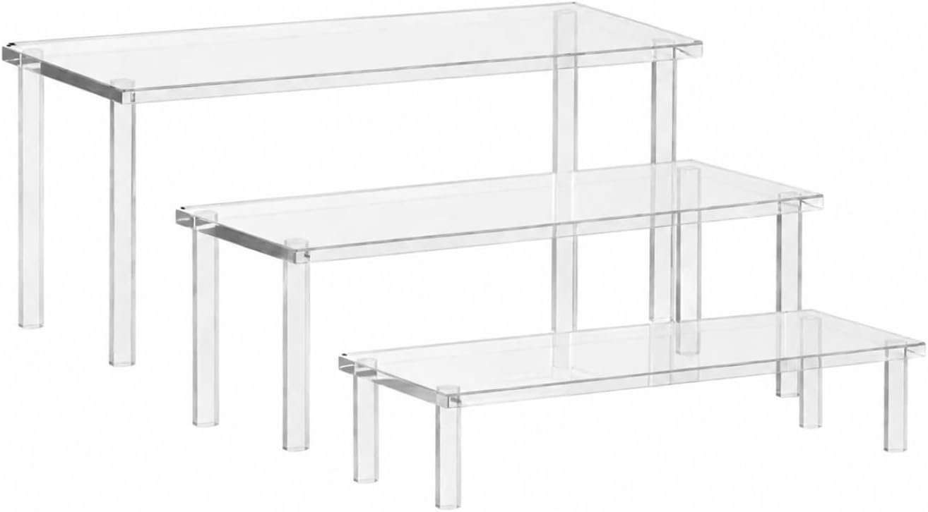 Three-Tier Organizer Minimal Acrylic Desktop Shelf Space Saving Acrylic Display Riser for Office Desk , Transparent , Small