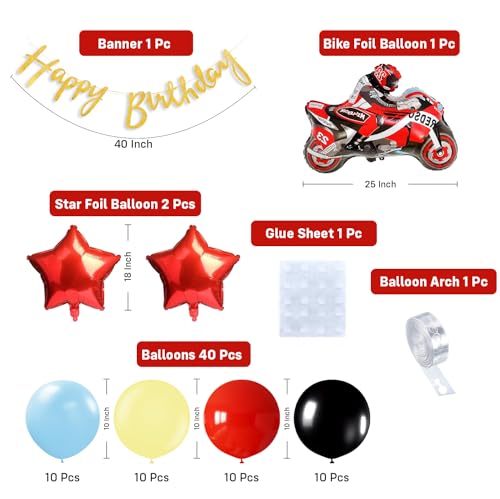 Image of Party Propz Car Theme Decoration For Birthday - 46 Pcs Happy Birthday Decoration Kit For Boys, Bike Foil Balloon, Balloons For Decoration, Happy Birthday Banner, Motorsport Theme (Latex, Cardstock)