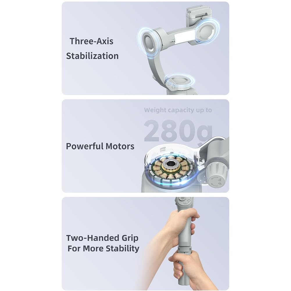 AI - Gimbal estabilizador de tres ejes para smartphone con seguimiento facial, batería 8H, agarre dual ergonómico para transmisión en vivo de deportes de vlog, gris