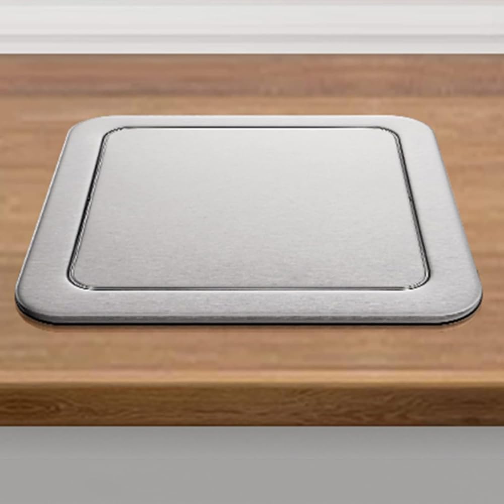 Asdchzen Silvery Stainless Steel Built In Trash Can Lid With Flexible Center Swing Recessed Countertop Flap Cover And Waste Chute Cover For Balance And Convenience,