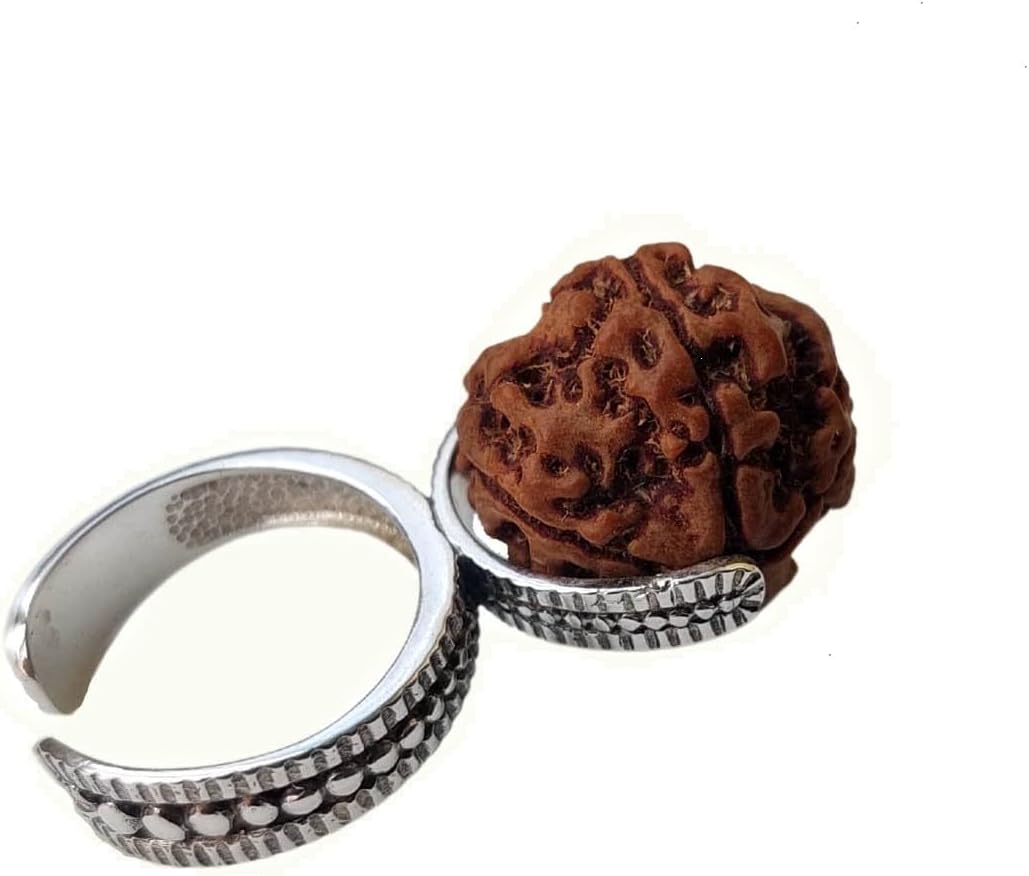 Big Rudraksha Bead Ring Silver - Handmade, Shiva Shakti Jewelry, Real Original Large 5 Mukhi Mala Bead, Kundalini Yoga Adjustible Ring, Statement Protection Ring, Hindu Spiritual Jewellery Gift