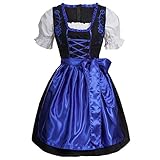 Mufimex Damen Dirndl Kleid Dirndlkleid Trachtenkleid Midi Schwarz Leuchtend Dunkelblau 38