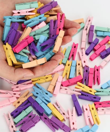 Mr. Pen- Mini Wooden Clothes Pins for Photo, 1.4 Inch, 132 Pack, Colorful Small Craft Clips for Card Making, Hanging Pictures, Party Favors, DIY Art Projects, Miniature Decorations, Durable Spring
