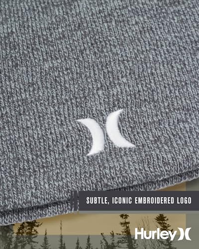 Image of Hurley Mens Beanie Icon Staples Lightweight Winter Hat | Lightweight Classic Loose Knit Fabric Delivers All-Day Warmth and Comfort for Casual Wear, Skiing or Snowboarding