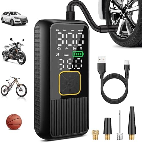 Tire Inflator Portable Air Compressor, 4X Faster 150PSI Smart Air Pump for Car Tires with Digital Pressure Gauge, Portable Fast Tire Inflator for Car, Bike, Motorcycle, Balls