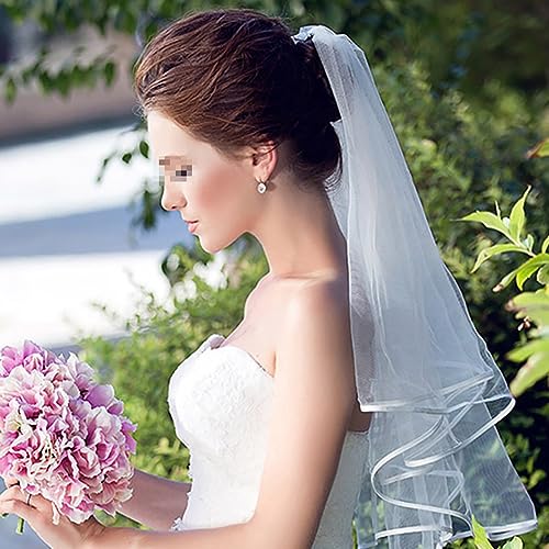 GSHLLO Short Wedding Bride Veils Simple Bachelorette Party Veil Girls First Communion Veils Bridal Shower Headwear with Comb4