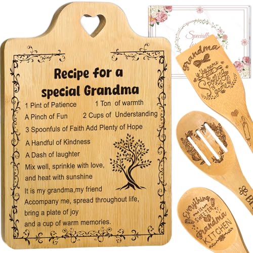 Grandma Gifts for Mother's Day, Bamboo Cutting Board Set with Utensils, Birthday, Christmas, Thanksgiving, Mother’s Day Gift for Grandma, Nana, Kitchen Gift with Gift Card and Box
