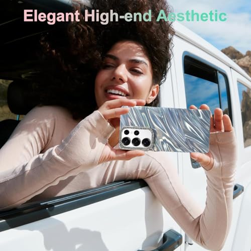 Image of DIZORO Compatible with Samsung Galaxy S25 Ultra | Marble Glossy Hard PC Back Cover with Diamond Camera Protector | Ultra Stylish Shockproof Back Cover Case for Girls Women-Sky