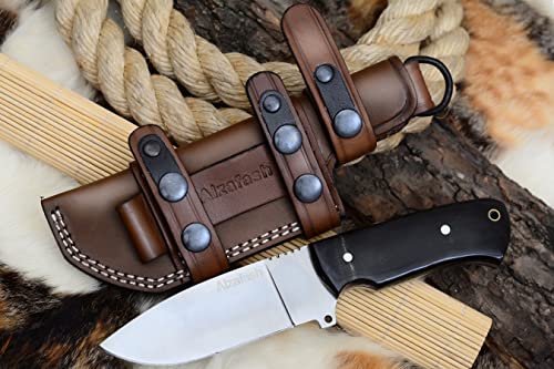 Alzafash Horizontal Carry Knife, Hunting Knife With Sheath, Fixed Blade Knife With Cow Horn Handle, Tracker Knife With High Carbon Steel Blade (Cow Horn Handle) #TOP1