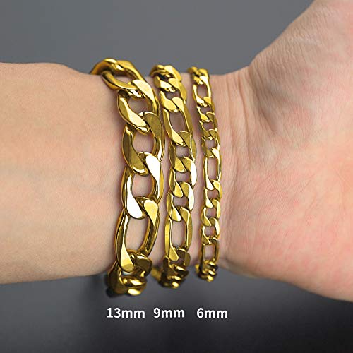 Gold Men And Womens Figaro Bracelets 13Mm 8.3/'' Chunky Chain Link Wrist Bracelet'' } #TOP3