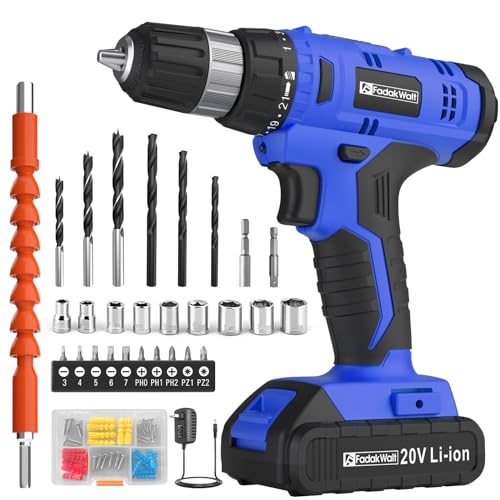 Image of FADAKWALT Cordless Drill Set, 20V Electric Power Drill with Battery And Charger, Torque 30N, 21+1 Torque Setting, 3 /8-Inch Keyless Chuck, LED Work Light, Complete Drill & Driver Bits Kit（blue)