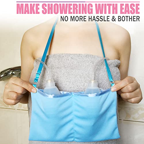 Quick Dry Mastectomy Drain Holder Pouch With Shower Bag, Tummy Tuck Post Surgery Drainage Supplies For Jp Drains Management, Breast Reconstruction/Explant Surgical Bulb Storage, Blue #TOP7