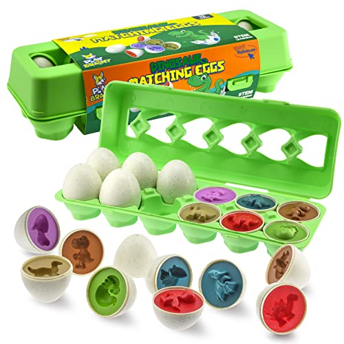 Image of Play Brainy Dinosaur Egg Toys for Toddlers 3+ Montessori, 12 Pc Set, Geometric Egg Puzzle Toy, Early Learning & Educational STEM, Color Recognition, Sorting & Shape Matching, Fine Motor, Easter Gift