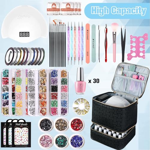 Nail Polish Organizer and Nail Lamp Case, Nail Kit Organizer Holds 30 Bottles (15ml - 0.5 fl.oz) and a Nail Lamp, Nail Polish Carrying Case with Manicure Tools Storage Sections (B-Black)2