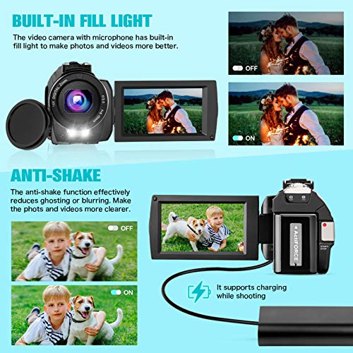 New Upgrated Video Camera Camcorder for YouTube, FHD 1080P 30FPS 24MP Vlogging Cameras Digital Camera with Microphone Webcam Recorder with Remote Control, Lens Hood, 3.0 Inch 270° Rotation Screen