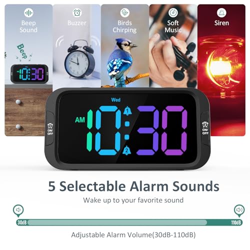 Image of Odokee Digital Dual Alarm Clock for Bedroom with 0-100% Dimmable Display | RGB Electric Alarm Clock for Kids with Weekday /Weekend Mode - Loud Alarm for Heavy Sleepers with 5 Sounds Adjustable Volume