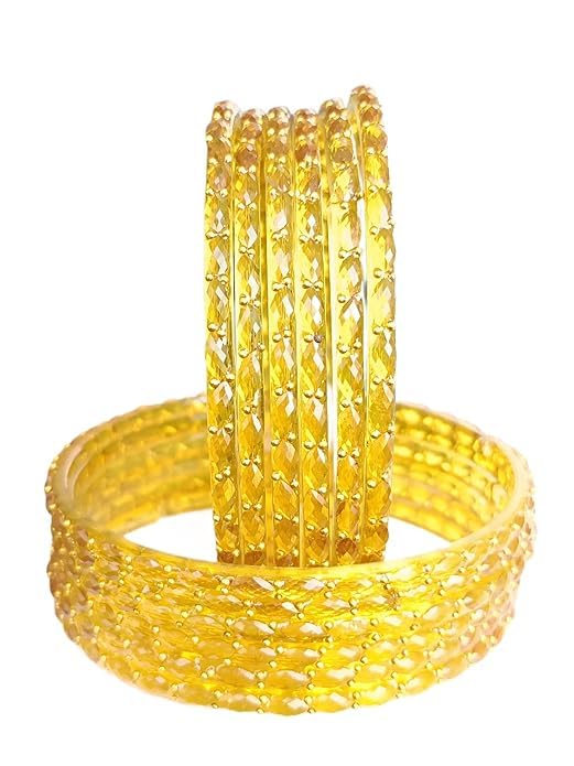 Image of JPS 16 Pcs Trendy Stylish Glass & Kashmiri Ghungroo Bangles Set for Women & Girls | Gold-Plated Traditional Festive Wedding Party Jewellery Chudi Set (12 Glass + 4 Metal)