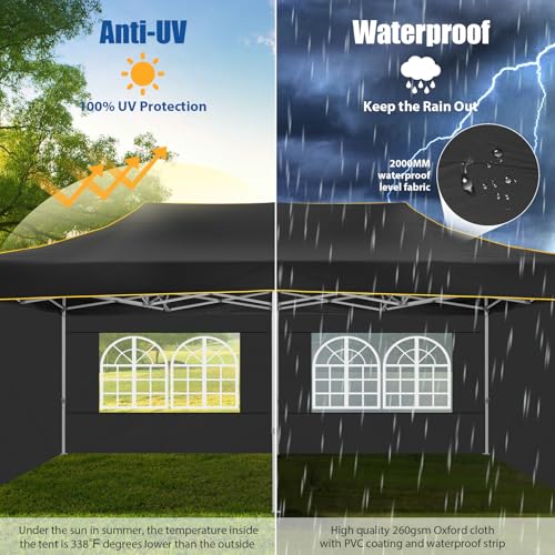 Image of Hoteel 10x20 Heavy Duty Pop Up Canopy Tent with 4 Sidewalls, Black