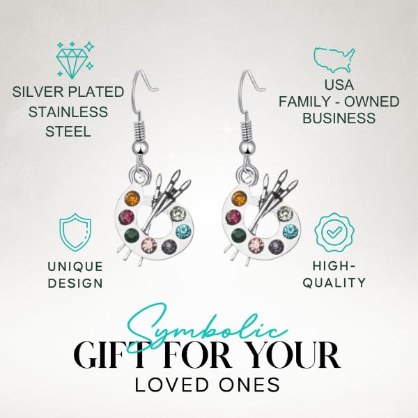 Paint Brush And Colorful Paint Palette Charm Earrings, Artist Painter Jewelry, Gift3