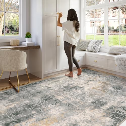 Lahome Modern Abstract Area Rug 6x9 Rugs for Living Room, Washable Accent Bedroom Rug Low Pile Non Slip, Grey Soft Indoor Contemporary Carpet for Dining Room Table Apartment